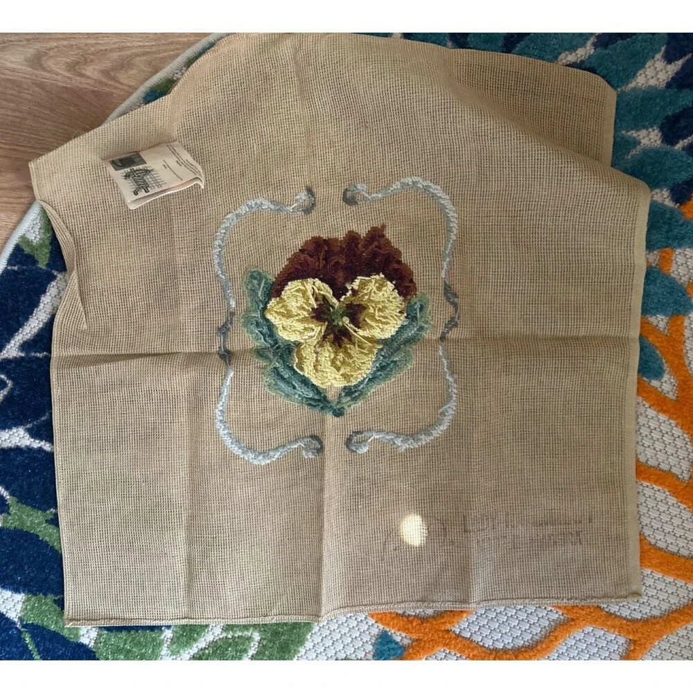 VTG Needlepoint Finished PANSY Flowers 23” x 23”